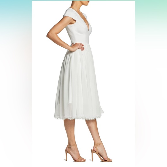 corey chiffon fit & flare cocktail dress Monika Gathered Waist Cotton Midi Dress / White | MESHKI